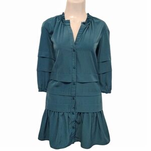 Zara - Ruffle Pleated Long Sleeve Button Front Dress